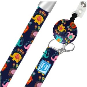 Luxe Lanyards Smiling Elephants blue pink yellow new with tags